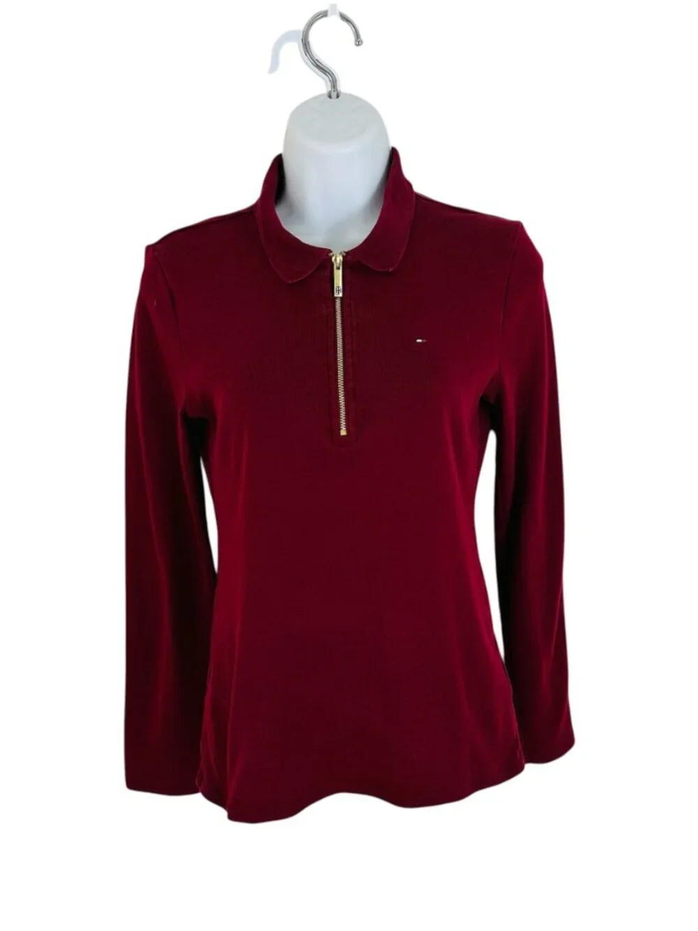 Tommy Hilfiger Women's Size S Slim Fit Half Zip Wine Polo Shirt